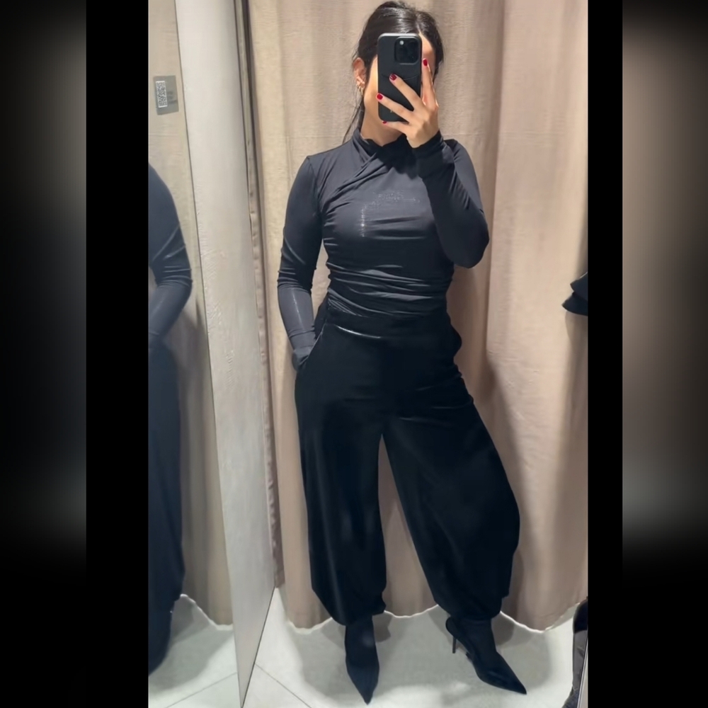 ZARA VELVET BALLOON PANTS SIZE M L - Picture 10 of 16